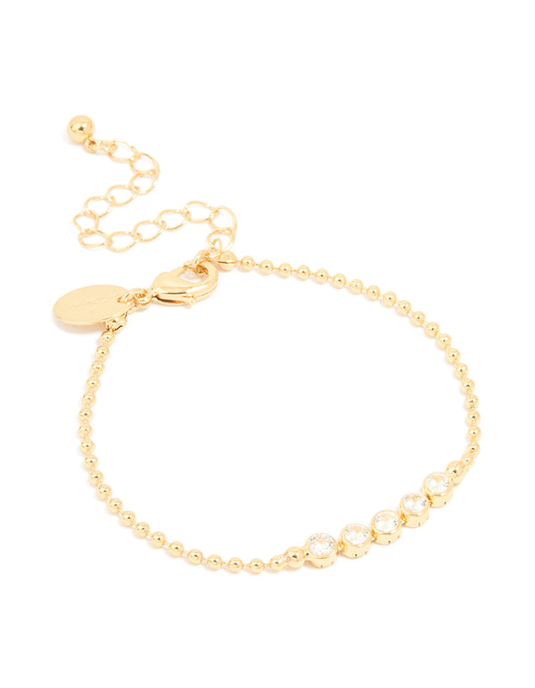 Gold Plated Cubic Zirconia Round Bezel Bracelet