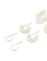 Silver Diamante & Polished Hoop Earrings 4-Pack - link has visual effect only