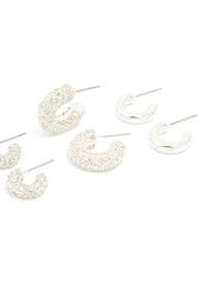 Silver Diamante & Polished Hoop Earrings 4-Pack - link has visual effect only