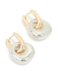 Mixed Metal Round Drop Huggie Earrings - link has visual effect only