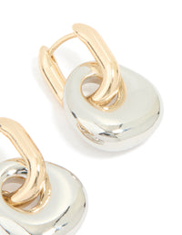 Mixed Metal Round Drop Huggie Earrings - link has visual effect only