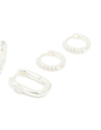 Silver Cubic Zirconia Rectangle Hoop & Stud Earrings 3-Pack - link has visual effect only