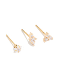 Gold Plated Surgical Steel Cubic Zirconia Teardrop & Triangle Stud Earrings Stack 3-Pack - link has visual effect only
