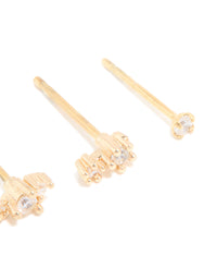 Gold Plated Surgical Steel Cubic Zirconia Drop Stacker Earrings 3-Pack - link has visual effect only