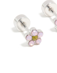 Kids Surgical Steel Cubic Zirconia Flower Flat Back Studs - link has visual effect only