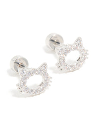 Kids Surgical Steel Cubic Zirconia Cat Flat Back Studs - link has visual effect only