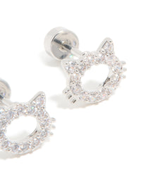 Kids Surgical Steel Cubic Zirconia Cat Flat Back Studs - link has visual effect only