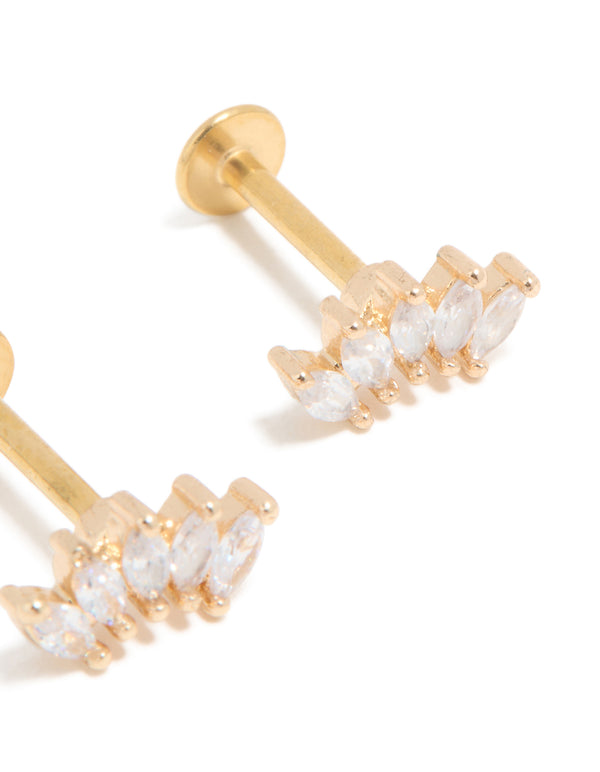 Gold Plated Surgical Steel Cubic Zirconia Marquise Fan Flat Back Studs