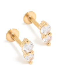 Gold Plated Surgical Steel Cubic Zirconia Double Round Flat Back Studs - link has visual effect only