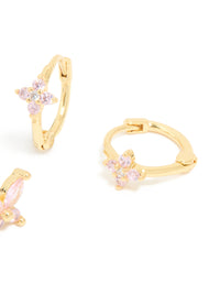 Gold Plated Pink Cubic Zirconia Butterfly Huggie & Stud Earrings 2-Pack - link has visual effect only