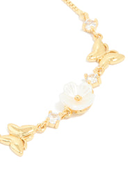 Gold Plated Cubic Zirconia Acrylic Flower Toggle Bracelet - link has visual effect only