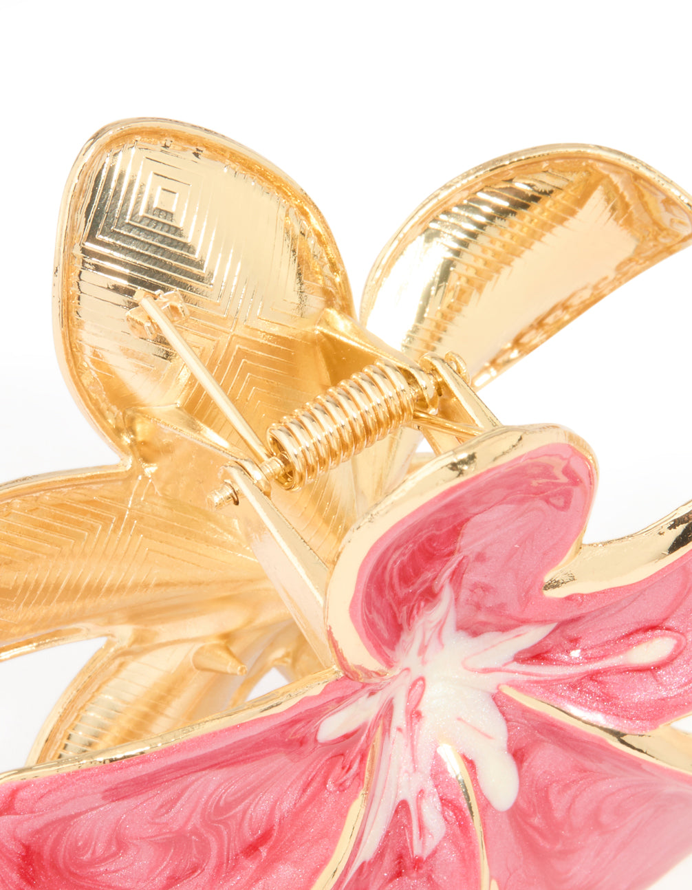 Gold Pink Enamel Frangipani Flower Claw Clip