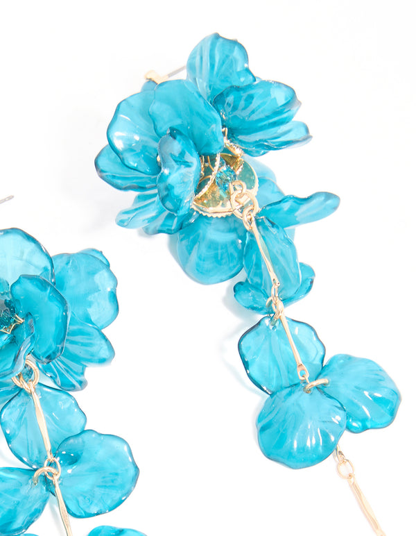 Blue Acrylic Flower Large Drop Earrings