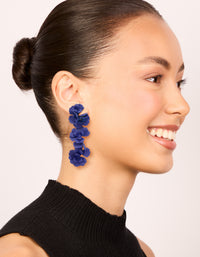 Blue Coated Metal Triple Floral Drop Earrings - link has visual effect only