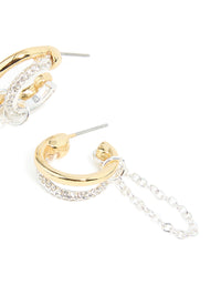 Mixed Metal Diamante Illusion Chain Hoop Earrings - link has visual effect only
