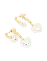 Mixed Metal Double Puffy Heart Stud Earrings - link has visual effect only
