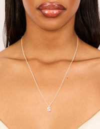 Silver Plated Brass Cubic Zirconia Letter S Necklace - link has visual effect only
