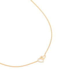 Gold Plated Cubic Zirconia Linked Hearts Pendant Necklace - link has visual effect only
