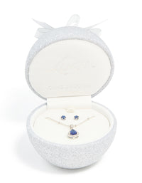 Silver Sapphire Cubic Zirconia Teardrop Pendant Necklace & Earrings Set - link has visual effect only