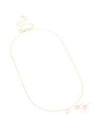 Gold Cubic Zirconia Round Pendant Necklace & Earrings Set - link has visual effect only