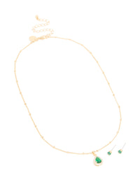 Gold Emerald Cubic Zirconia Necklace & Earrings Set - link has visual effect only