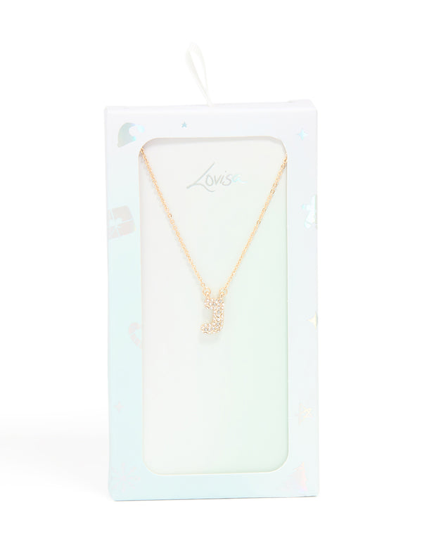 Kids Gold Cubic Zirconia Letter J Necklace