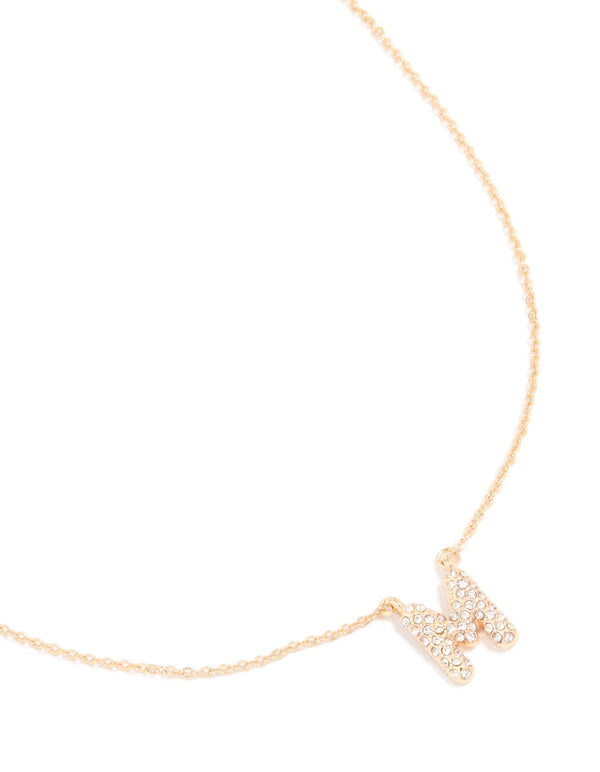Kids Gold Cubic Zirconia Letter M Necklace