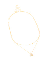 Gold Plated Cubic Zirconia Pave Bubble Letter A Layered Necklace - link has visual effect only