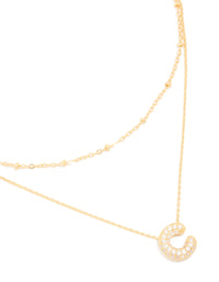 Gold Plated Cubic Zirconia Pave Bubble Letter C Layered Necklace - link has visual effect only