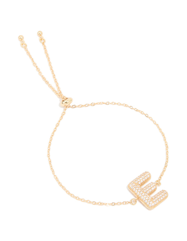 Gold Plated Cubic Zirconia Pave Bubble Letter E Toggle Bracelet