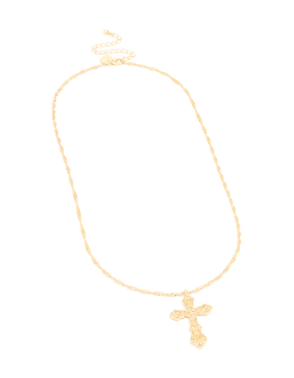Gold Plated Extra Large Decorative Cross Necklace