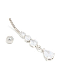 Surgical Steel Triple Cubic Zirconia Drop Belly Bar - link has visual effect only