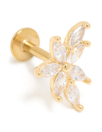 Gold Plated Surgical Steel Cubic Zirconia Flower Single Flat Back Stud - link has visual effect only