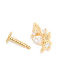 Gold Plated Surgical Steel Cubic Zirconia Floral Single Flat Back Stud - link has visual effect only