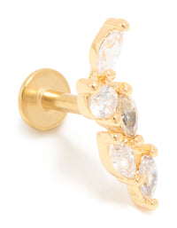 Gold Plated Surgical Steel Cubic Zirconia Medium Leaf Single Flat Back Stud - link has visual effect only