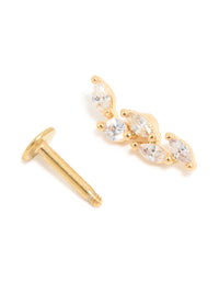 Gold Plated Surgical Steel Cubic Zirconia Medium Leaf Single Flat Back Stud - link has visual effect only