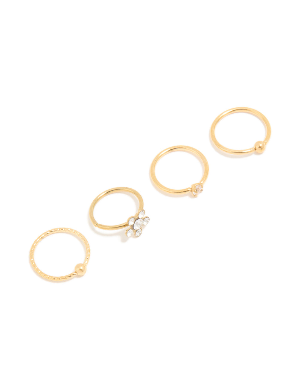 Gold Plated Titanium Cubic Zirconia Mixed Nose Rings 4-Pack