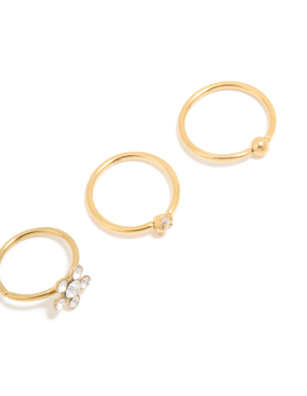 Gold Plated Titanium Cubic Zirconia Mixed Nose Rings 4-Pack