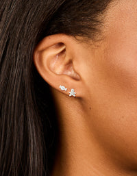 Sterling Silver Cubic Zirconia Xmas Gingerbread Man & Candy Stud Earrings 2-Pack - link has visual effect only