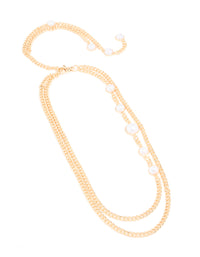 Gold Pearl Double Row Chain Belt - link has visual effect only