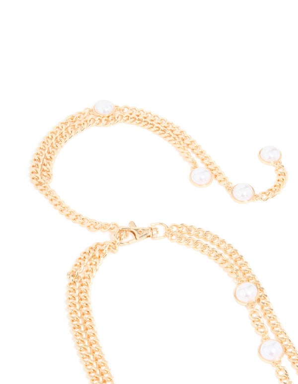 Gold Pearl Double Row Chain Belt