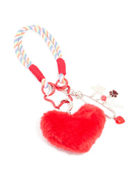 White & Rainbow Rope Red Fluffy Heart Key Chain - Lovisa
