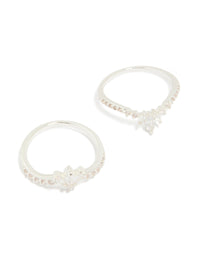 Silver Plated Cubic Zirconia Triple Leaf & Crown Stacking Rings 2-Pack - link has visual effect only
