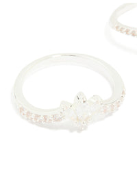 Silver Plated Cubic Zirconia Triple Leaf & Crown Stacking Rings 2-Pack - link has visual effect only