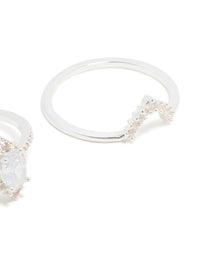 Silver Plated Cubic Zirconia Pear & Crown Stacking Rings 2-Pack - link has visual effect only