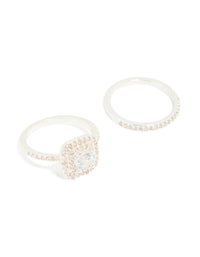 Silver Plated Cubic Zirconia Square & Band Rings 2-Pack - link has visual effect only
