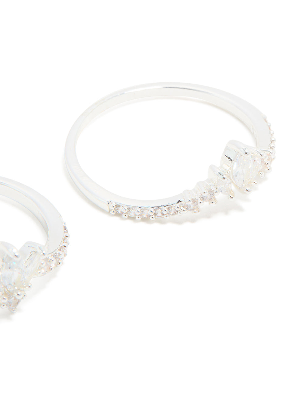 Silver Plated Cubic Zirconia Triple Leaf & Crown Stacking Rings 2-Pack