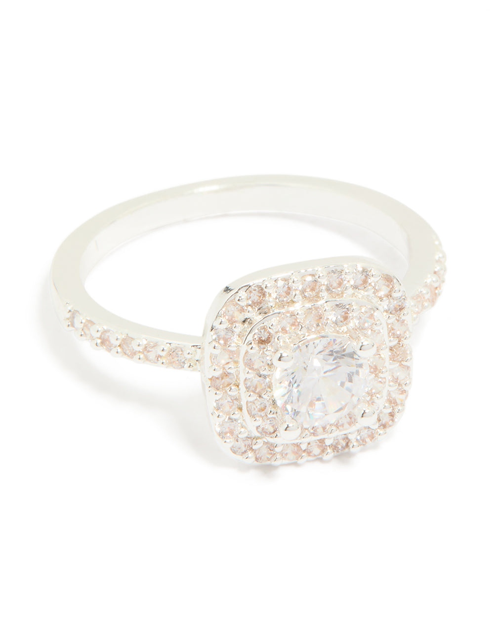 Silver Plated Cubic Zirconia Square & Band Rings 2-Pack