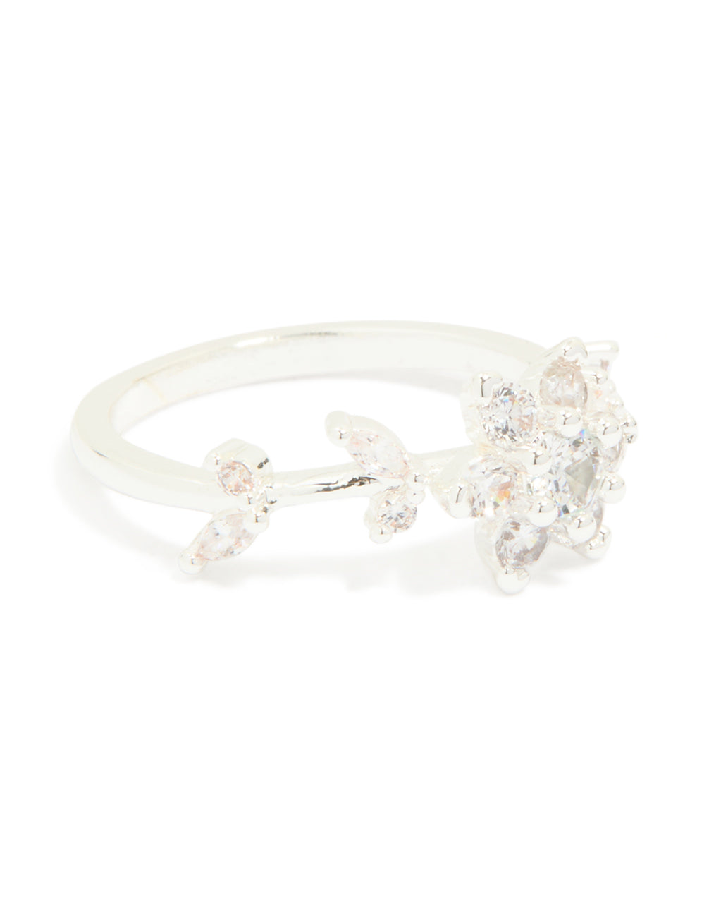 Silver Plated Cubic Zirconia Dainty Flower Ring