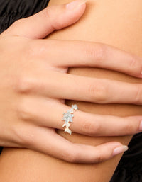 Silver Plated Cubic Zirconia Dainty Flower Ring - link has visual effect only